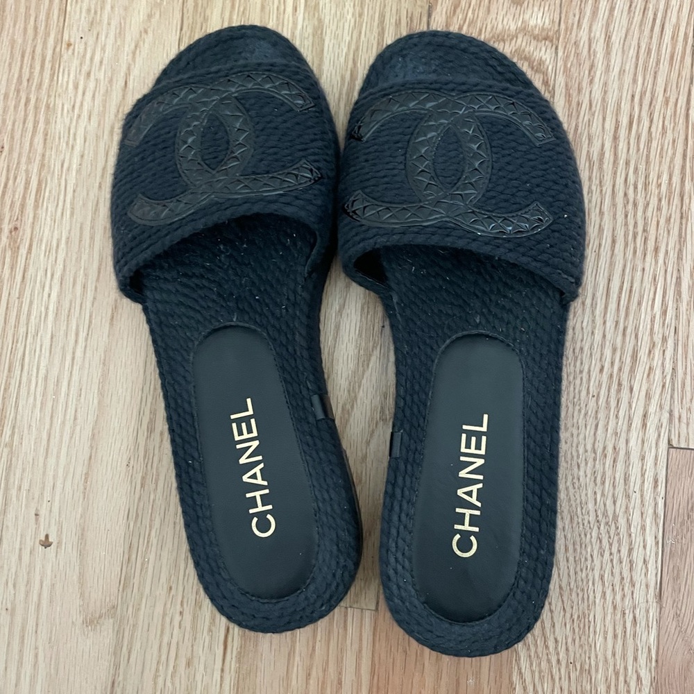 Black Chanel Chord Mule Sandals